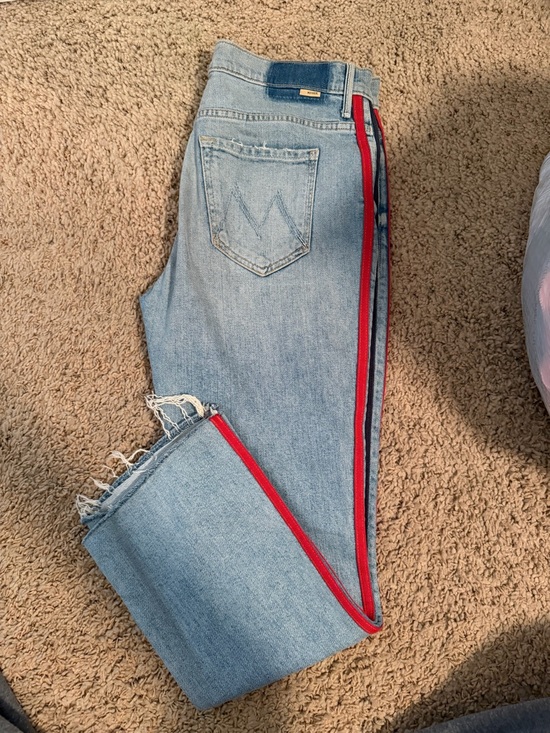 MOTHER Denim - MOTHER Light Blue Straight-Leg Jeans with Red Side Stripe